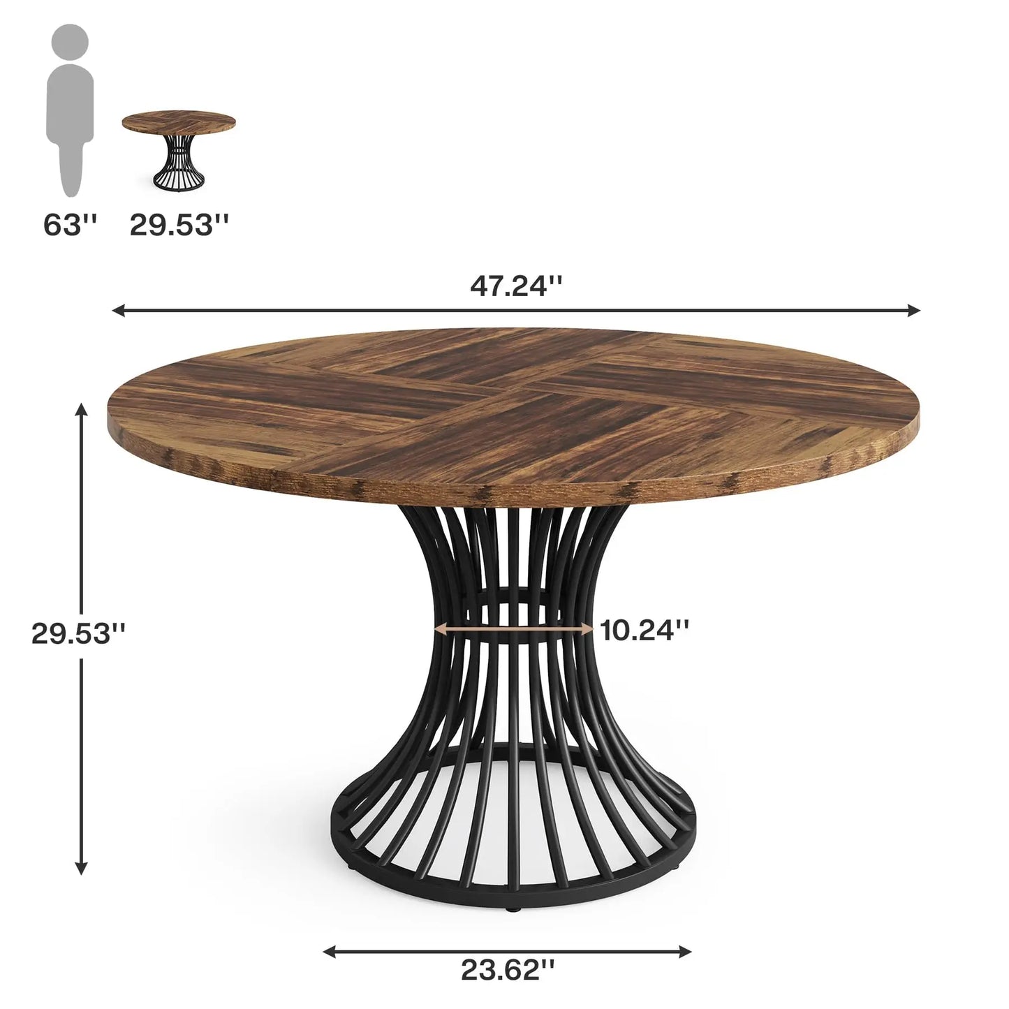 Tribesigns 47" Round Dining Table, Seats 4–6, Farmhouse Industrial Style