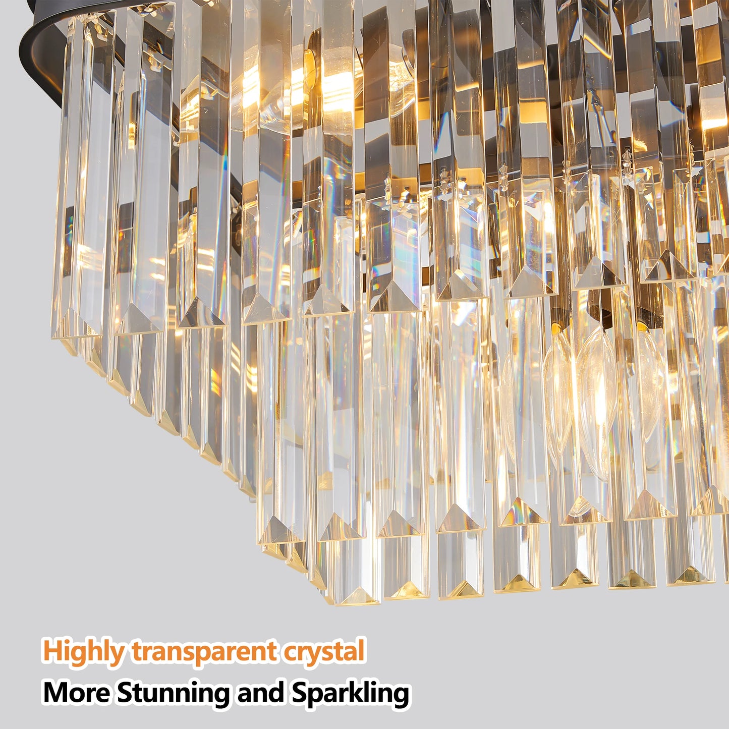 Adjustable Rectangular Crystal Chandelier, E12 Modern Industrial Farmhouse Iron Ceiling Light