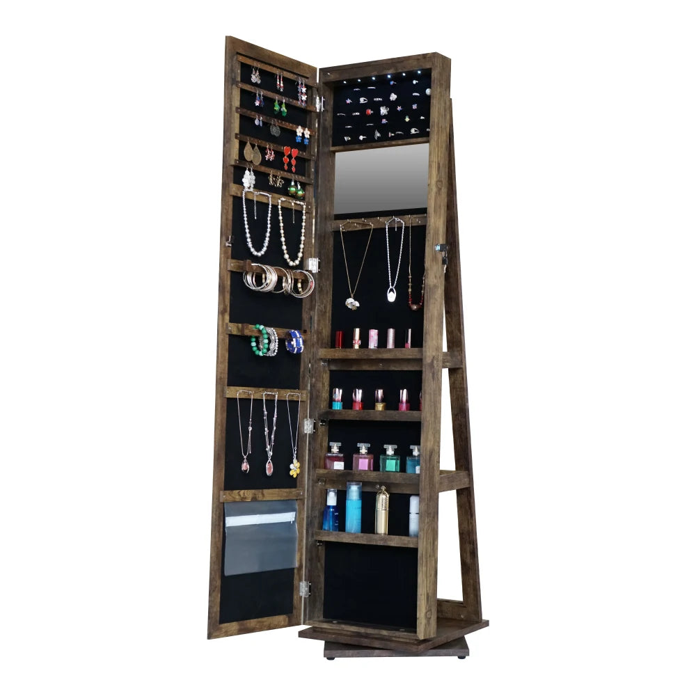 360° Swivel Full-Length Mirror with Jewelry Storage – Elegant Home Decor Cabinet