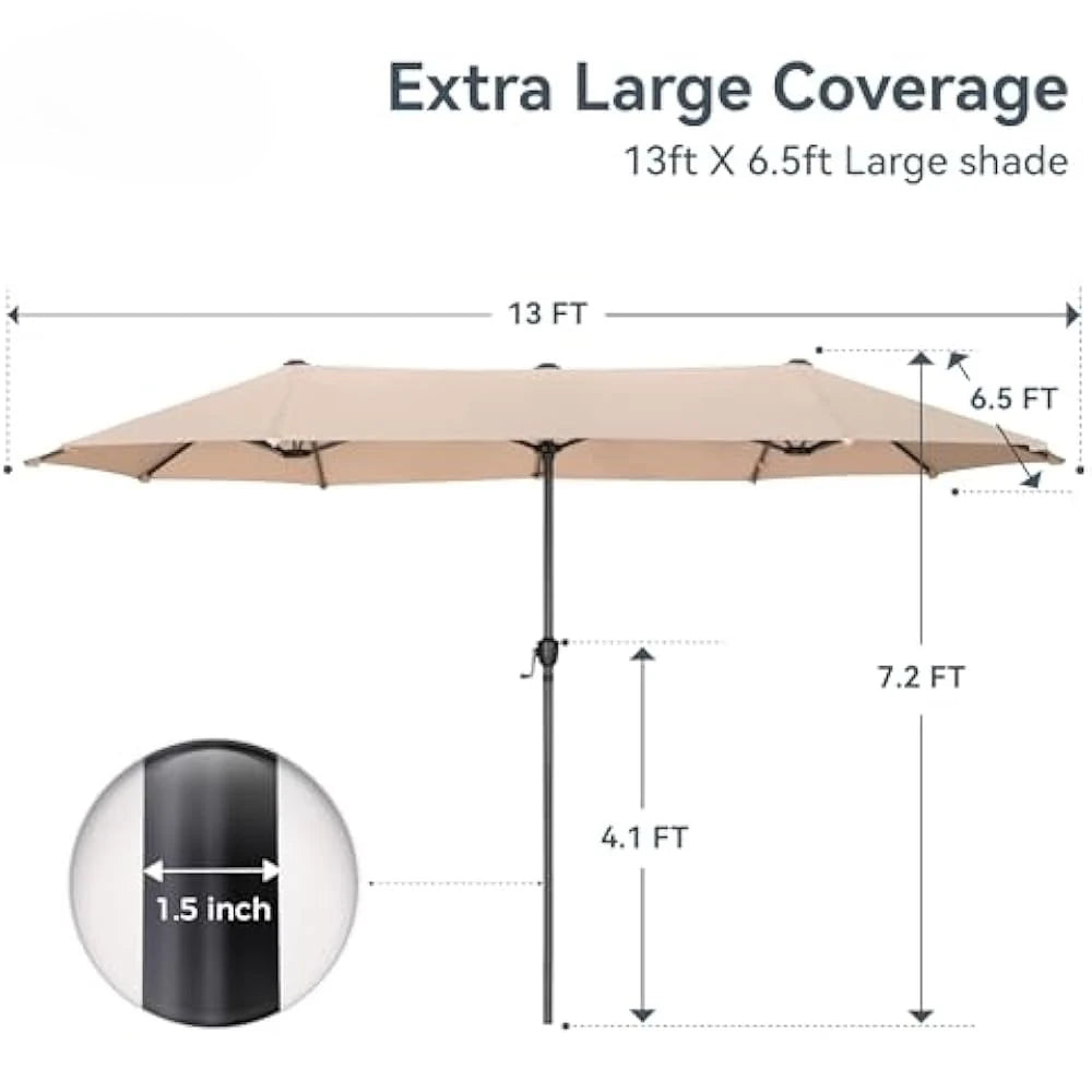 ✅ 13 FT Double-Sided Patio Umbrella – Twin Outdoor Market Umbrella with Crank