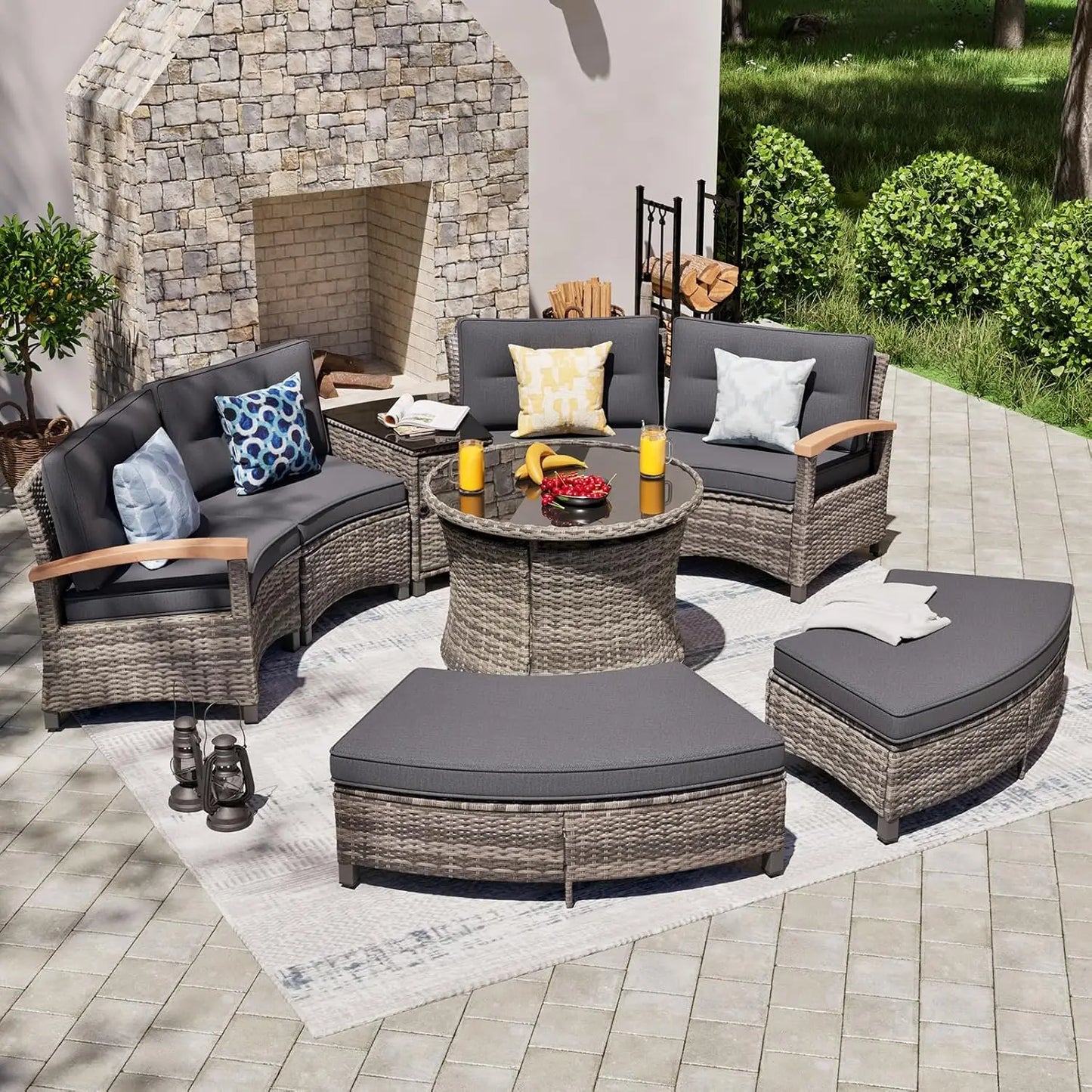 Curved Rattan Patio Set – Modular Half-Moon Outdoor Sofa Set