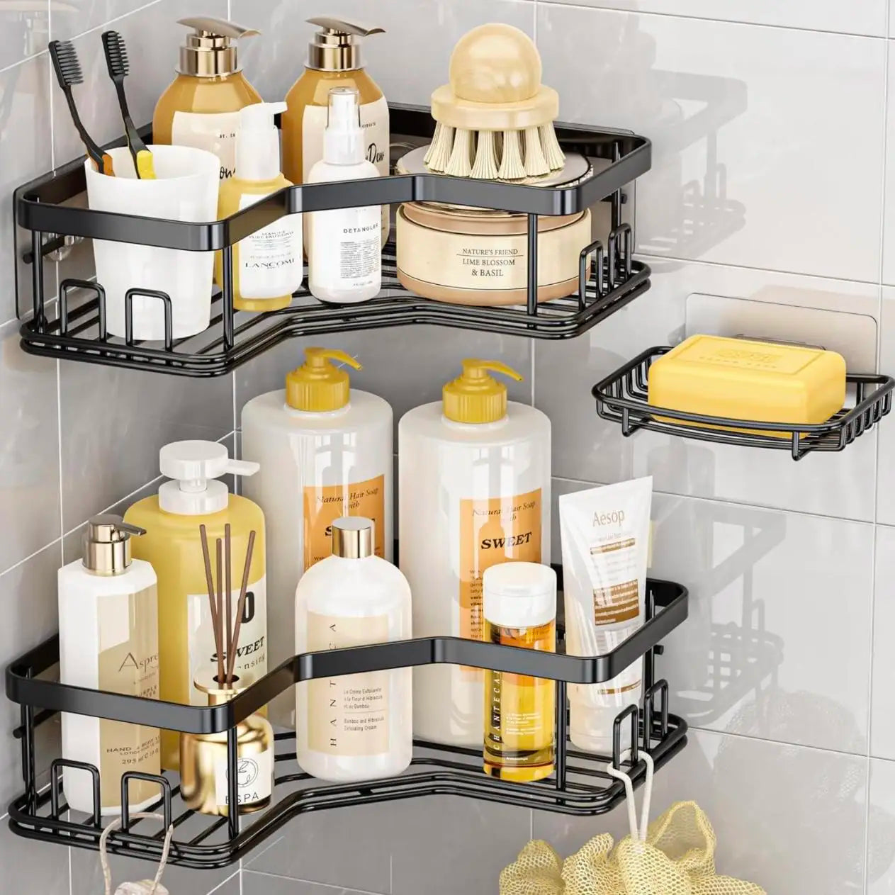 3/5 Pack Adhesive Shower Caddy, Rustproof Stainless Steel Organizer for Bathroom & Kitchen