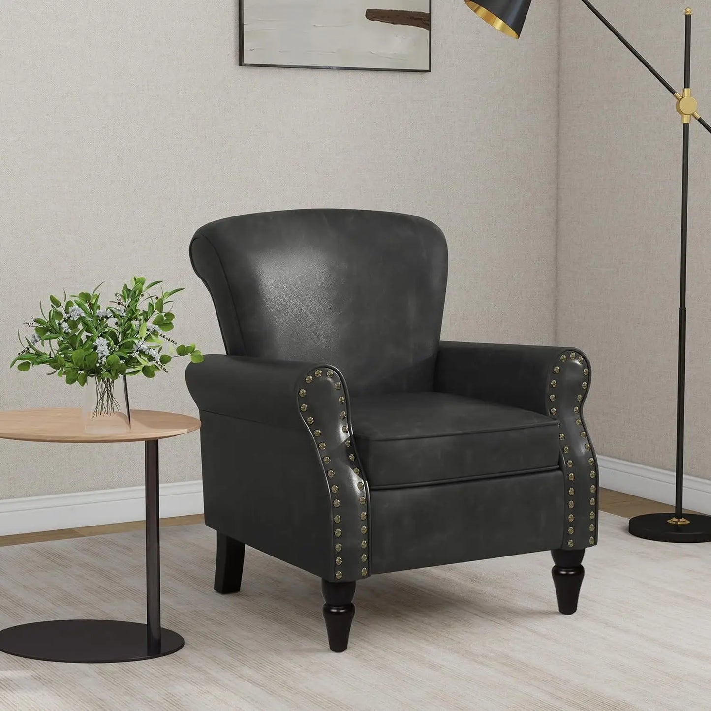 Accent Arm Chair, Upholstered High Back Wingback with Nailhead Trim