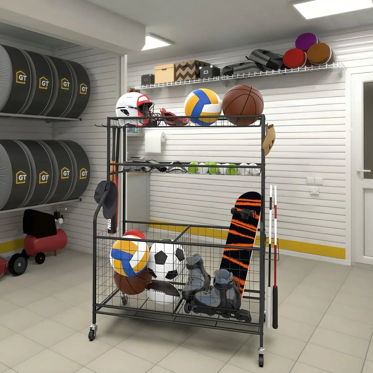 Garage Ball and Sports Equipment Organizer, Kids Ball Storage Rack Indoor/Outdoor.