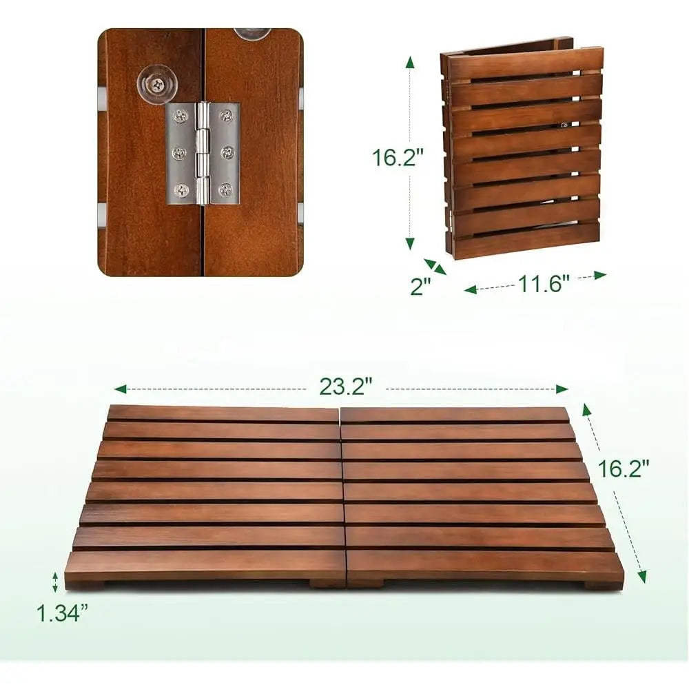 Teak Wood Shower Mat – Durable, Waterproof, Non-Slip & Foldable
