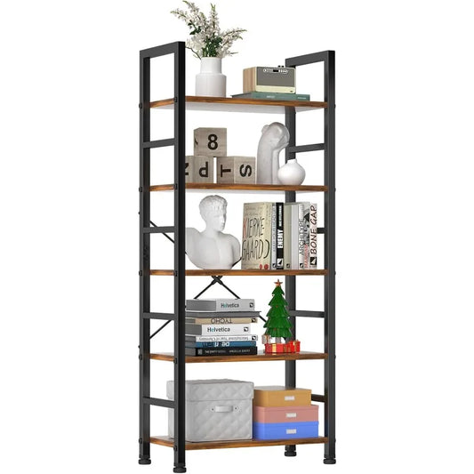 5-Tier Modern Bookshelf – Tall Industrial Storage for Laundry Room, Office, Garage Organization