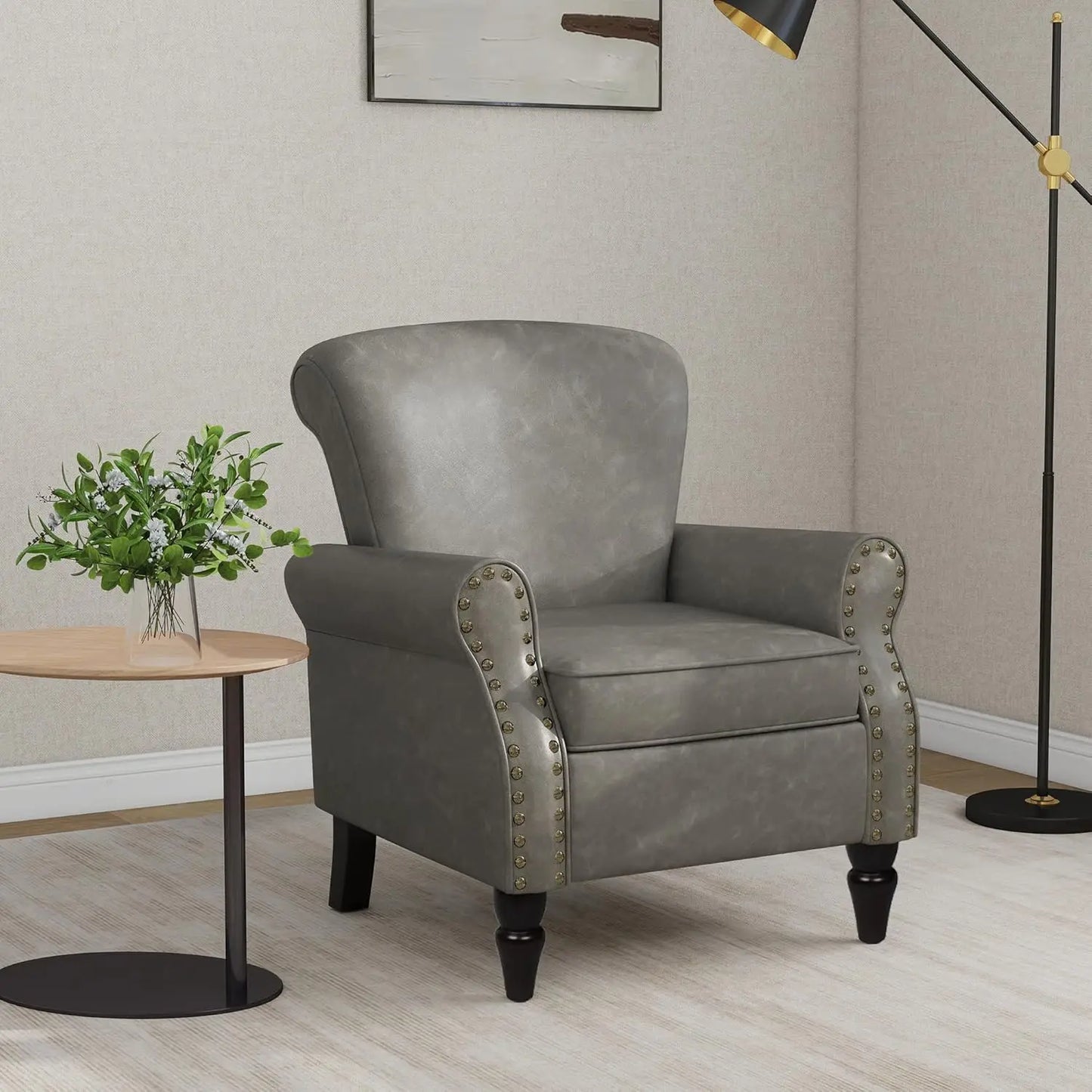 Accent Arm Chair, Upholstered High Back Wingback with Nailhead Trim