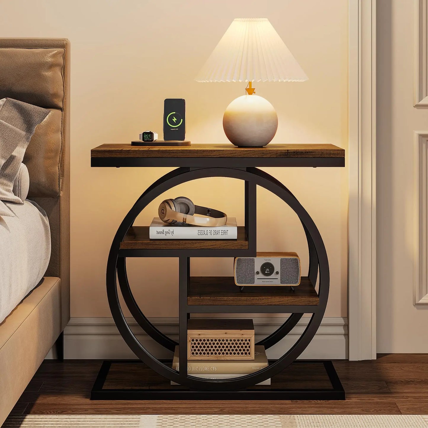 Tribesigns End Table 4-Tier Wood Narrow Side Table with Storage Shelves