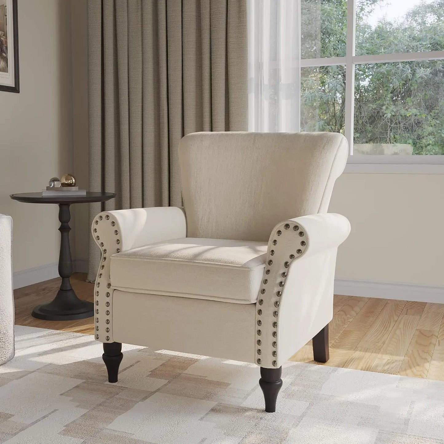 Accent Arm Chair, Upholstered High Back Wingback with Nailhead Trim