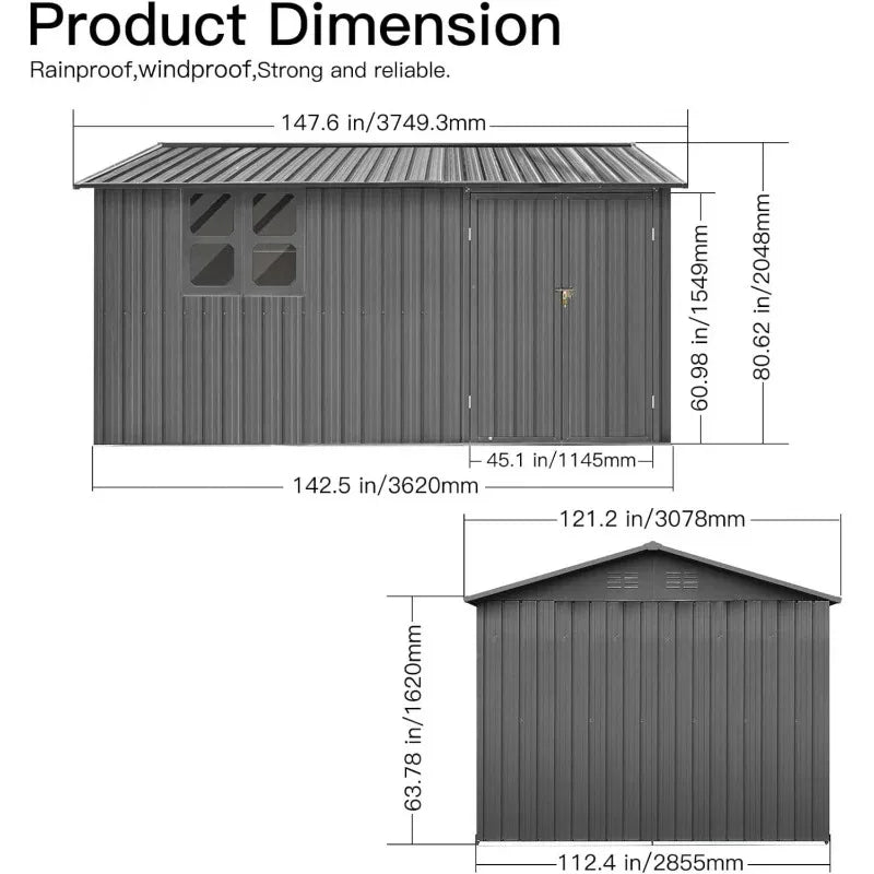 ✅ 10' x 12' Extra Large Metal Storage Shed with Lockable Doors & Window – Outdoor Tiny House Style