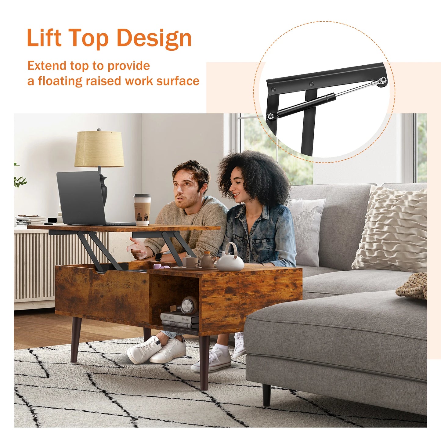 JHK Lift Top Coffee Table Adjustable Storage Shelf