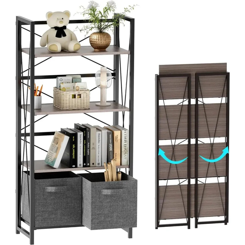 Comfort Corner 4-Tier Folding Bookshelf with Collapsible Drawers