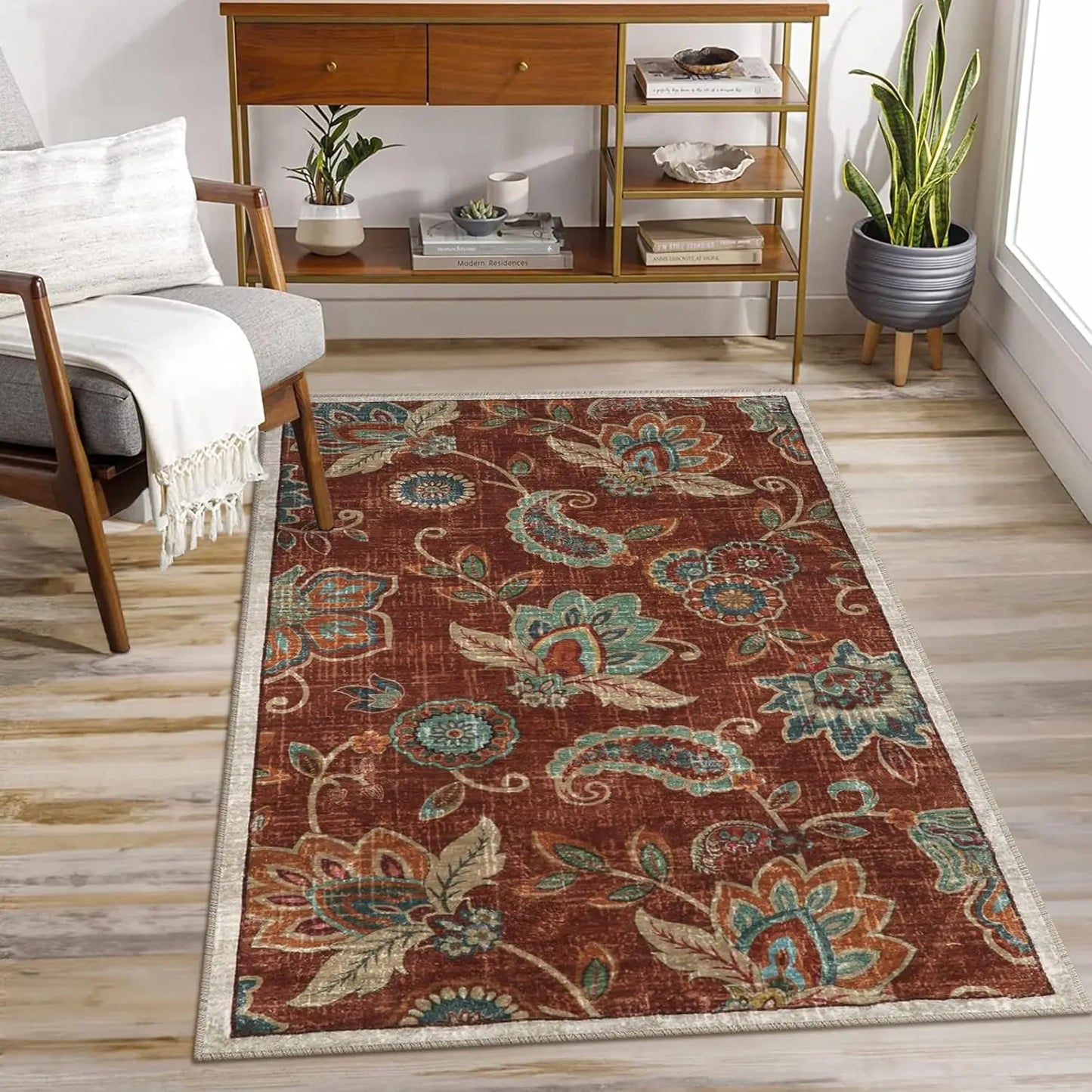 Washable Floral Paisley 3x5 Area Rug, Non-Slip Vintage Accent for Entryway