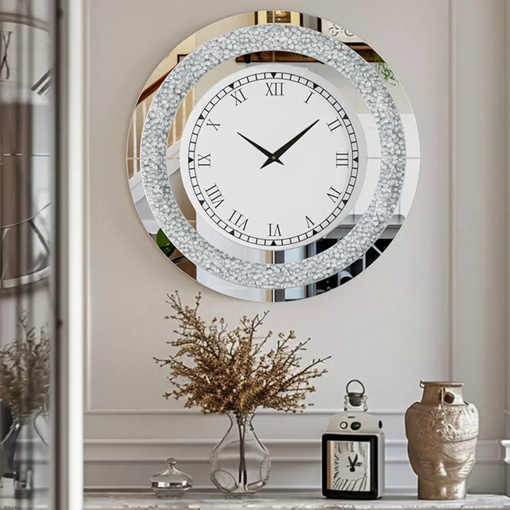 LUVODI 32" Modern 3D Wall Clock – Large Crystal Design with Roman Numerals