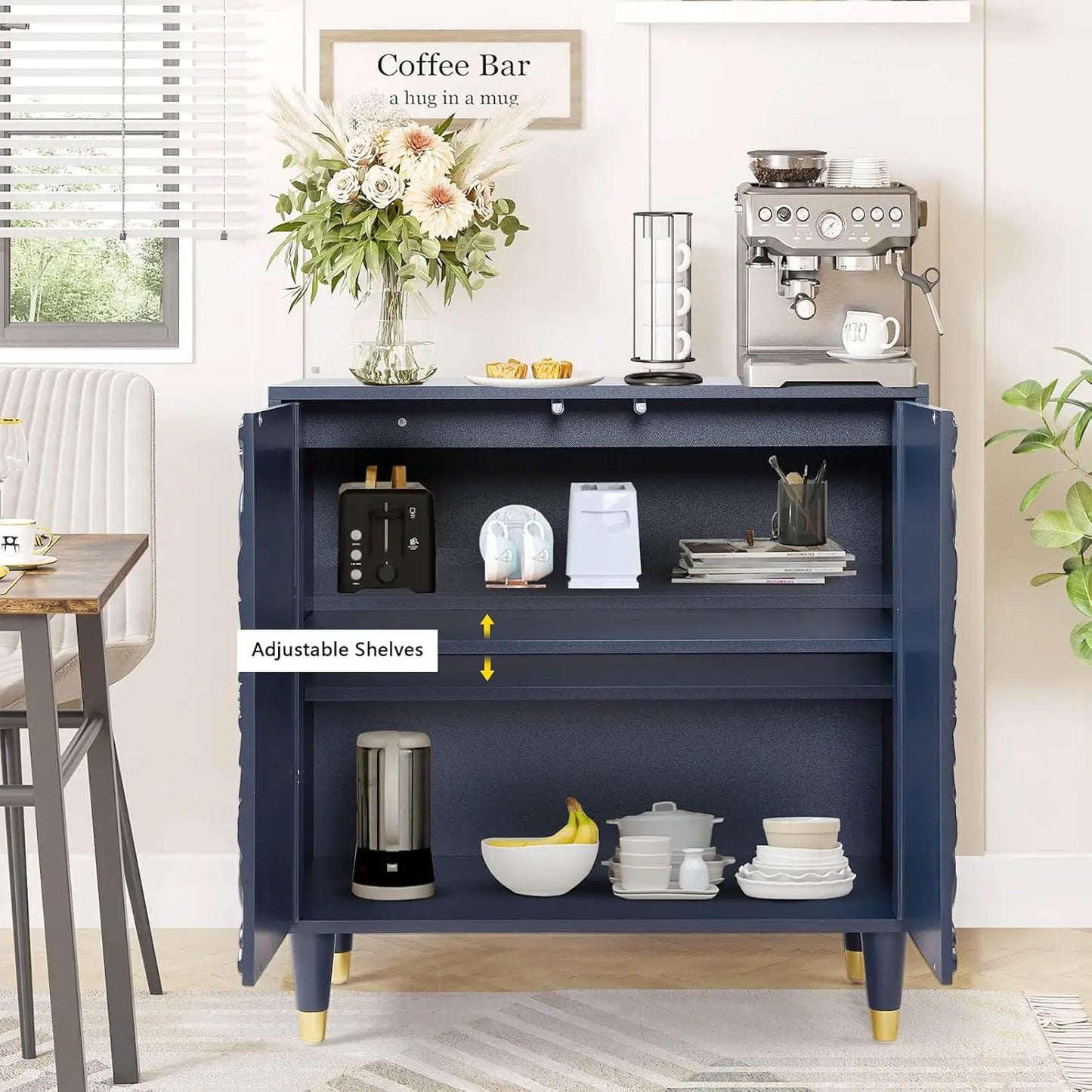 Cabinet Set of 2 Adjustable Shelves Gray Blue