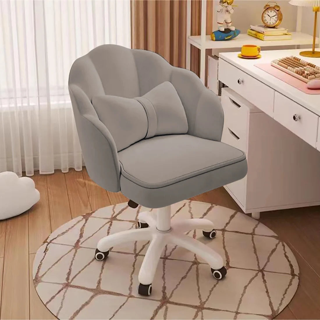 Velvet Petal Desk Chair – Cute Butterfly Vanity Chair with Bow Cushion for Office or Bedroom