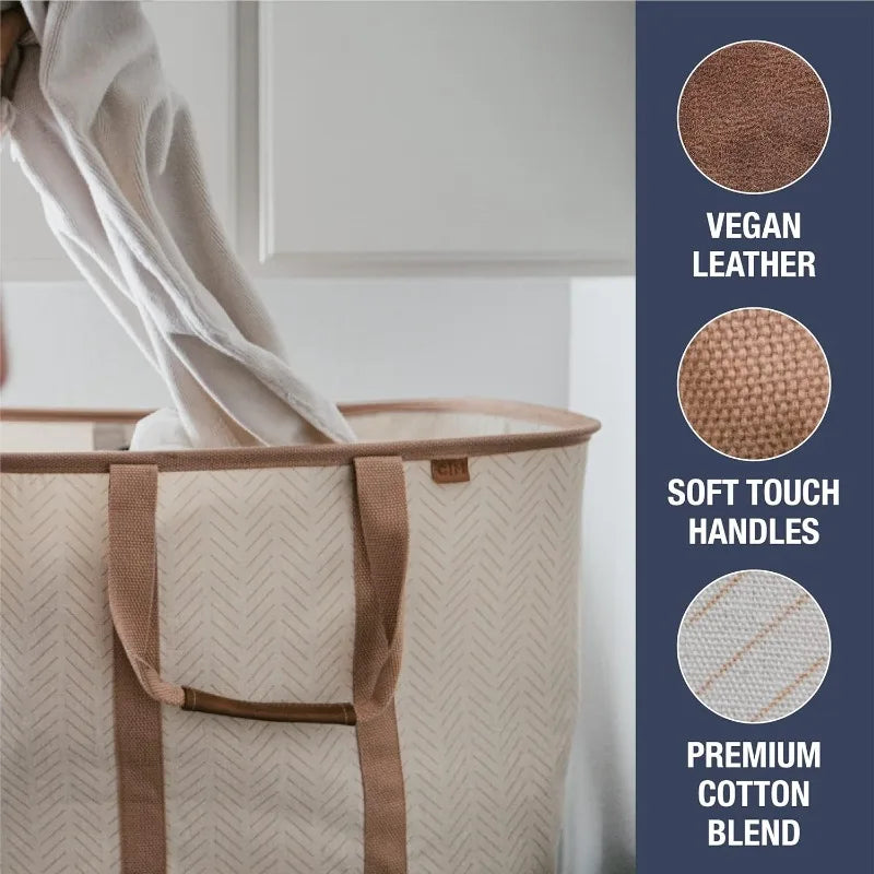 Luxe Herringbone Collapsible Laundry Tote - 2-Pack 50L, Foldable Storage Bins