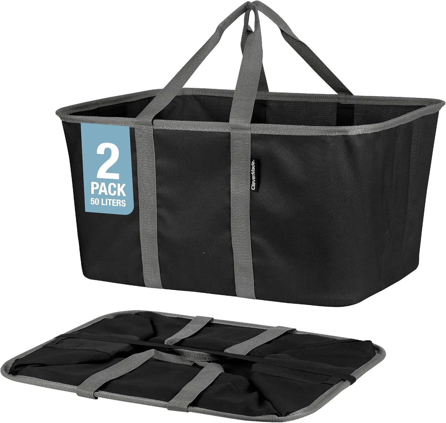 Luxe Herringbone Collapsible Laundry Tote - 2-Pack 50L, Foldable Storage Bins