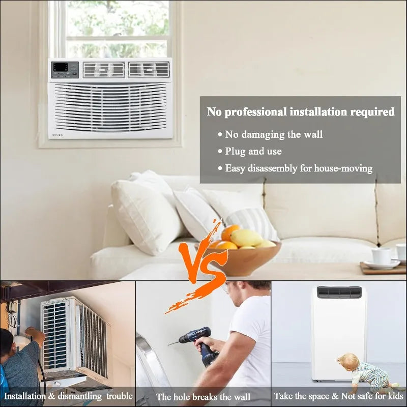 8,000 BTU 3-in-1 Window AC – Cool, Dehumidify & Fan with Remote & Install Kit