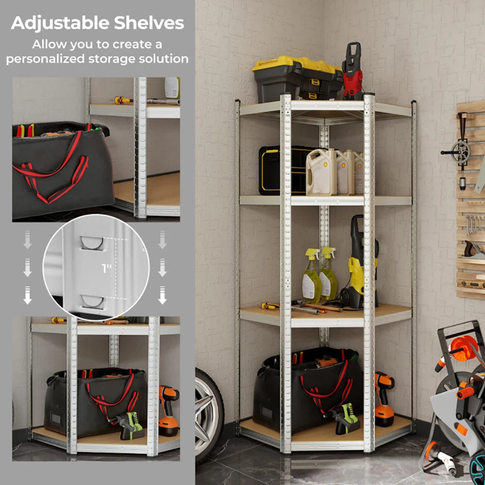 4-Tier Corner Shelving Unit, Adjustable Blue/Silver Utility Storage Rack
