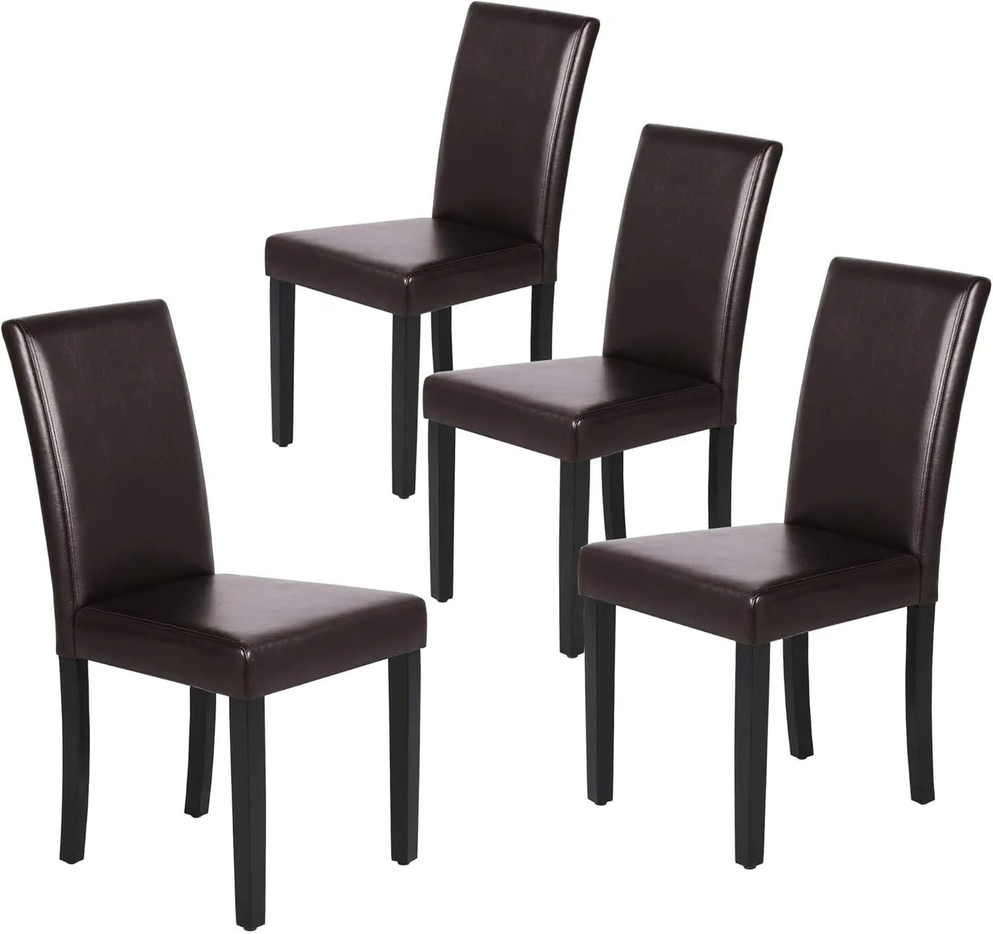 Set of 4 Leather Dining Chairs, Modern Armless Side Chairs with Solid Wood Legs