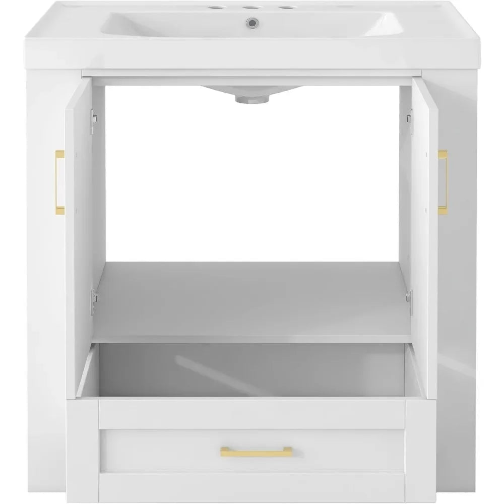 Freestanding Bathroom Vanity with Sink, Wood Storage Cabinet and Drawer