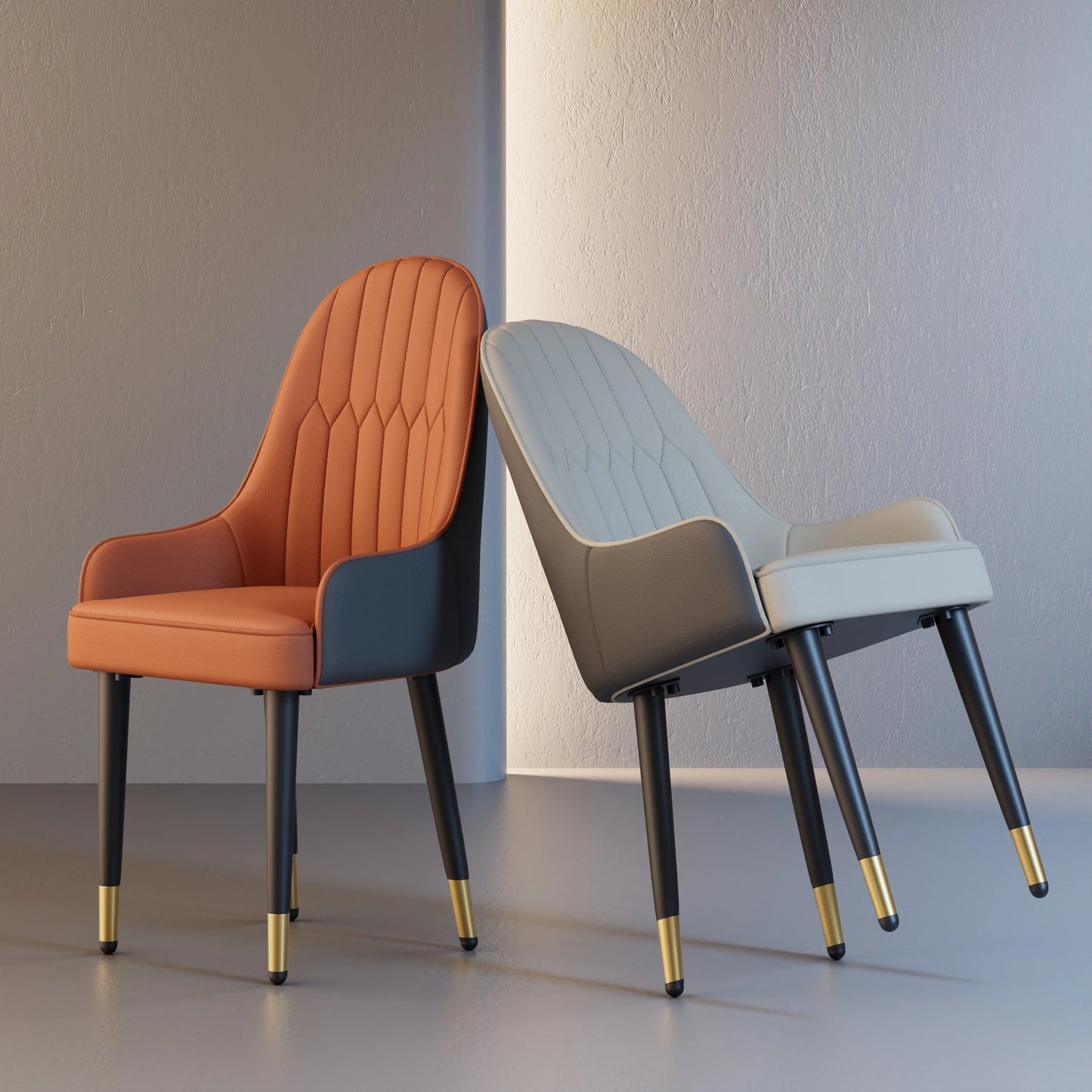 Set of 2 Faux Leather Dining Chairs, Mid-Century Wood Legs