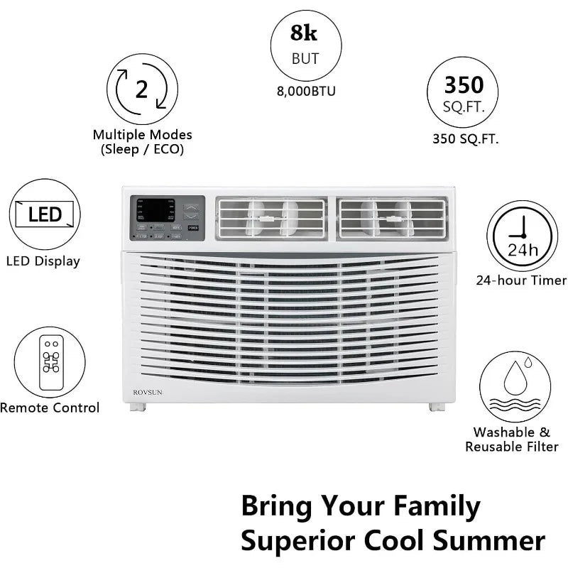 8,000 BTU 3-in-1 Window AC – Cool, Dehumidify & Fan with Remote & Install Kit