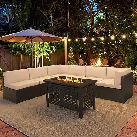 U-MAX 7-Piece Patio Set with Fire Pit – Rattan Sectional Sofa for Outdoor Comfort