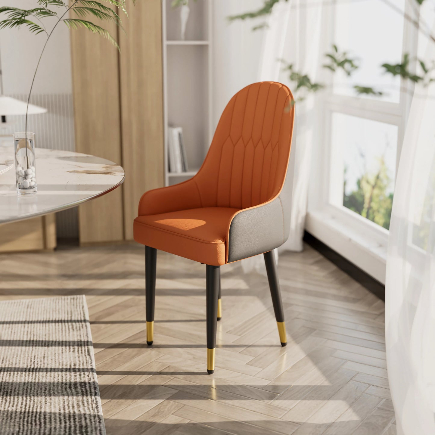 Set of 2 Faux Leather Dining Chairs, Mid-Century Wood Legs
