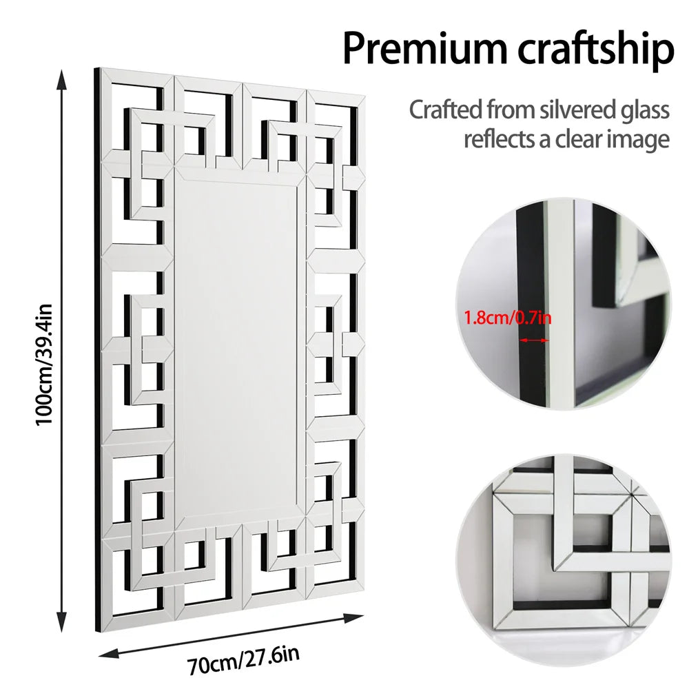 LUVODI 48" Silver Wall Mirror – Elegant Hollow-Out Accent for Living Room, Hallway, or Fireplace
