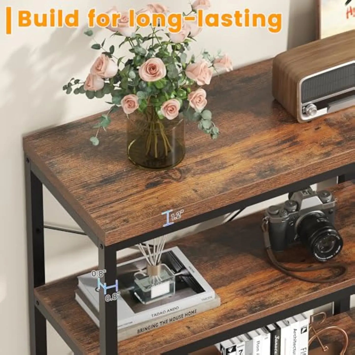 55.1" Narrow Console Table - Extra Long 3-Tier Wood Storage Shelf