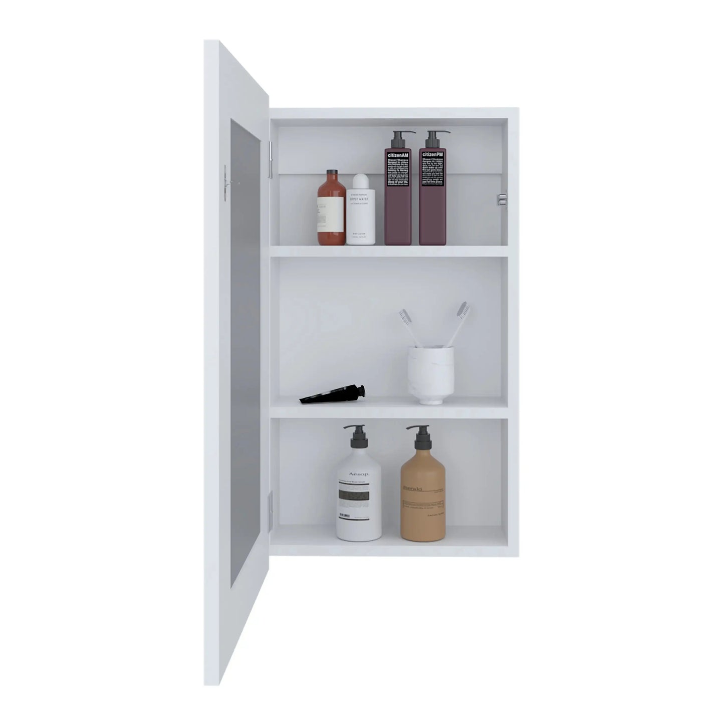 Juno 25.7" x 15.7" Narrow Mirror Medicine Cabinet, White, 3 Shelves