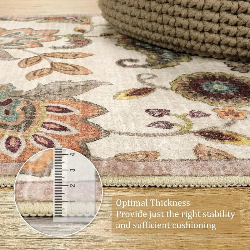 Washable Floral Paisley 3x5 Area Rug, Non-Slip Vintage Accent for Entryway