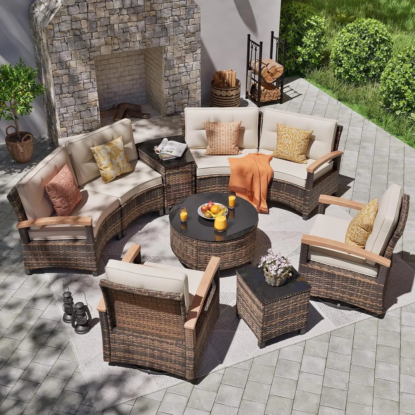 Curved Rattan Patio Set – Modular Half-Moon Outdoor Sofa Set