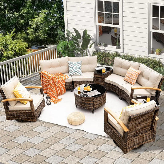 Curved Rattan Patio Set – Modular Half-Moon Outdoor Sofa Set