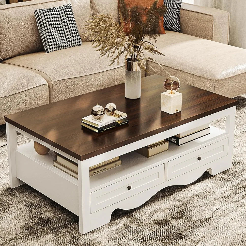 47.6" Farmhouse Coffee Table with Storage