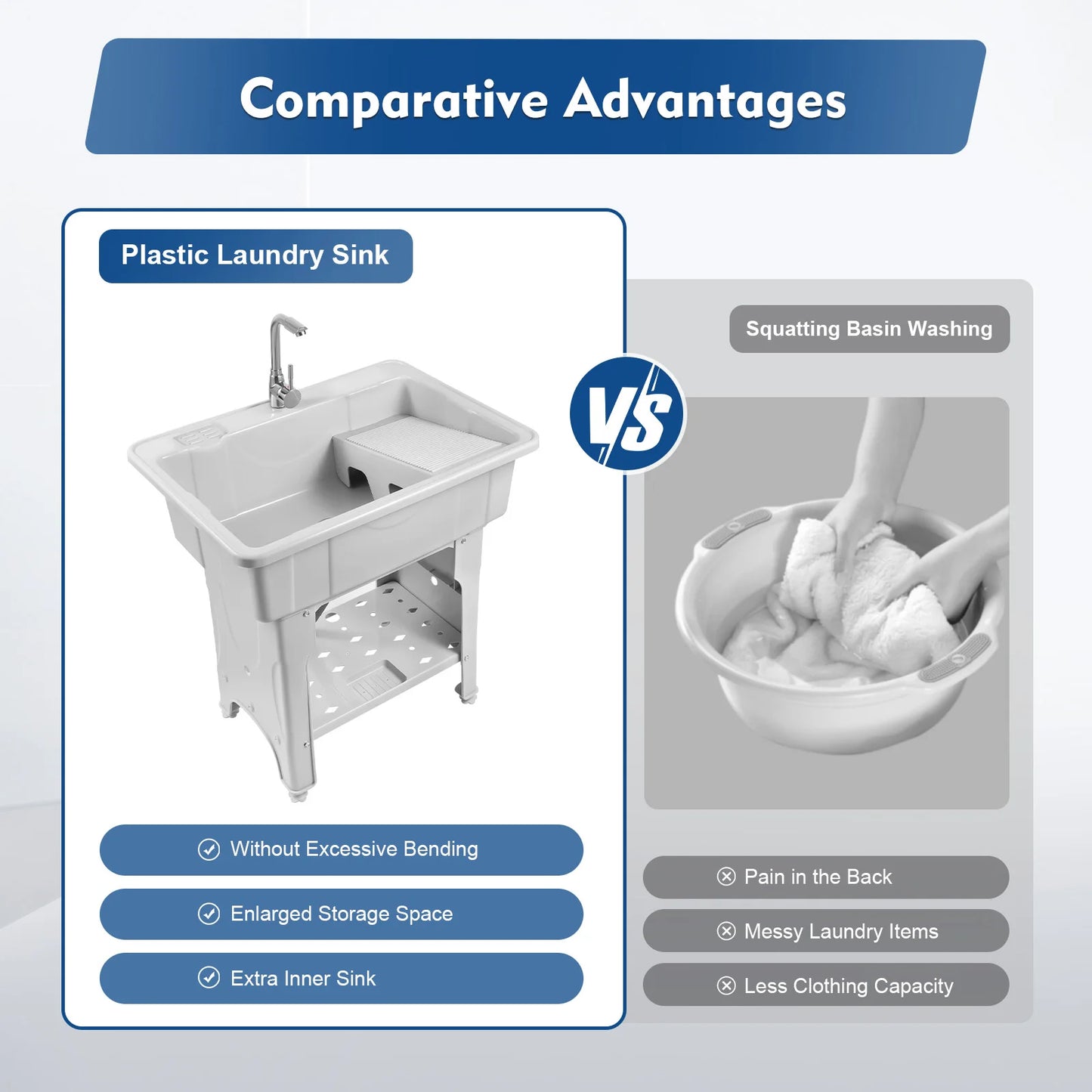 Detached Plastic Laundry Sink with Faucet & Washing Board