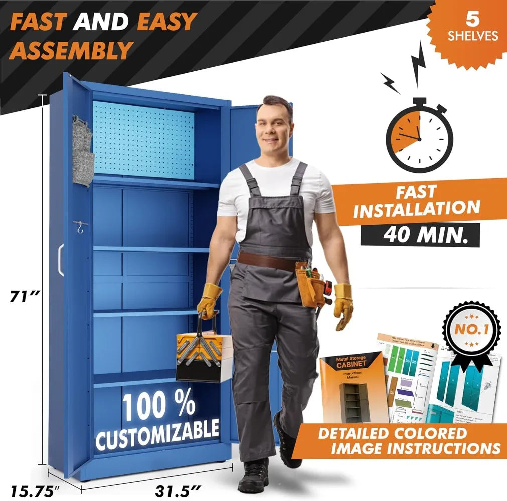 71" Metal Storage Cabinet with Digital Lock, Pegboard & Locking Tool Cabinet