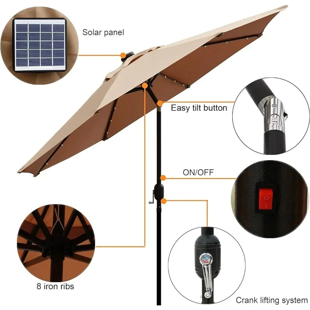 ✅ 9FT LED Patio Umbrella – Outdoor Market Umbrella for Garden, Deck, Pool & Beach