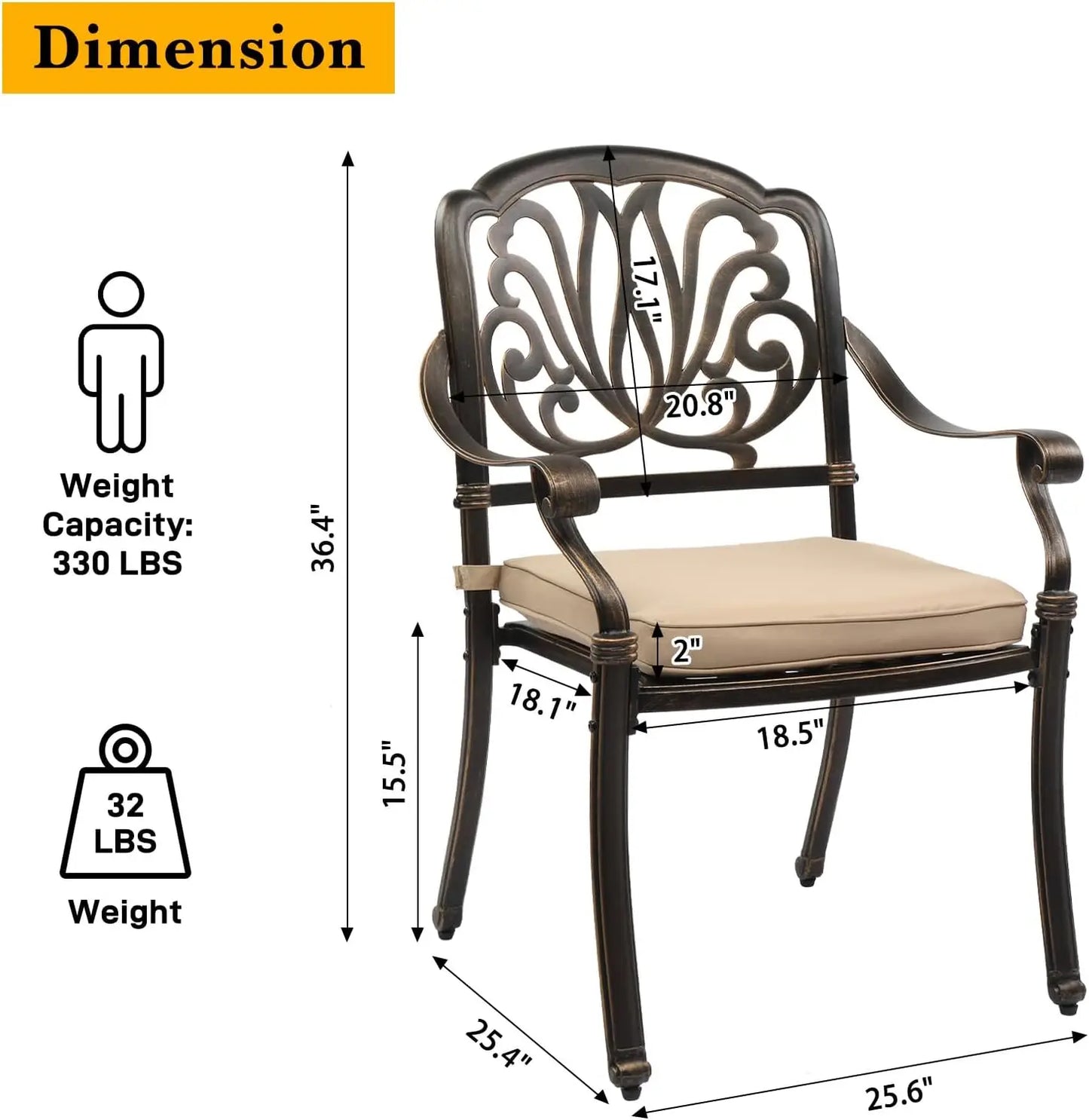 Set of 4 Outdoor Patio Chairs with Cushions – Cast Aluminum Chairs, Weather-Resistant & Stylish