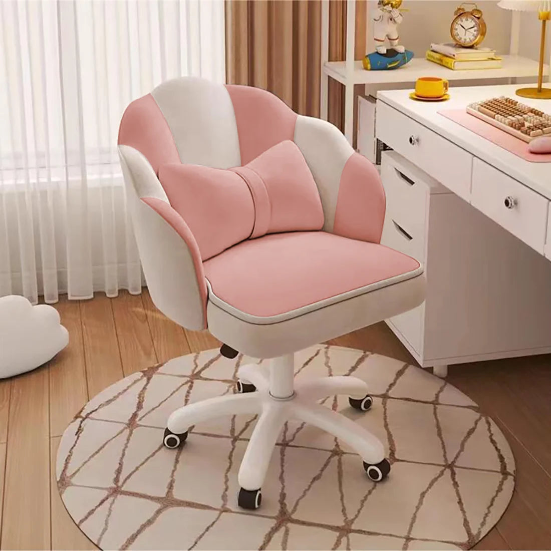 Velvet Petal Desk Chair – Cute Butterfly Vanity Chair with Bow Cushion for Office or Bedroom