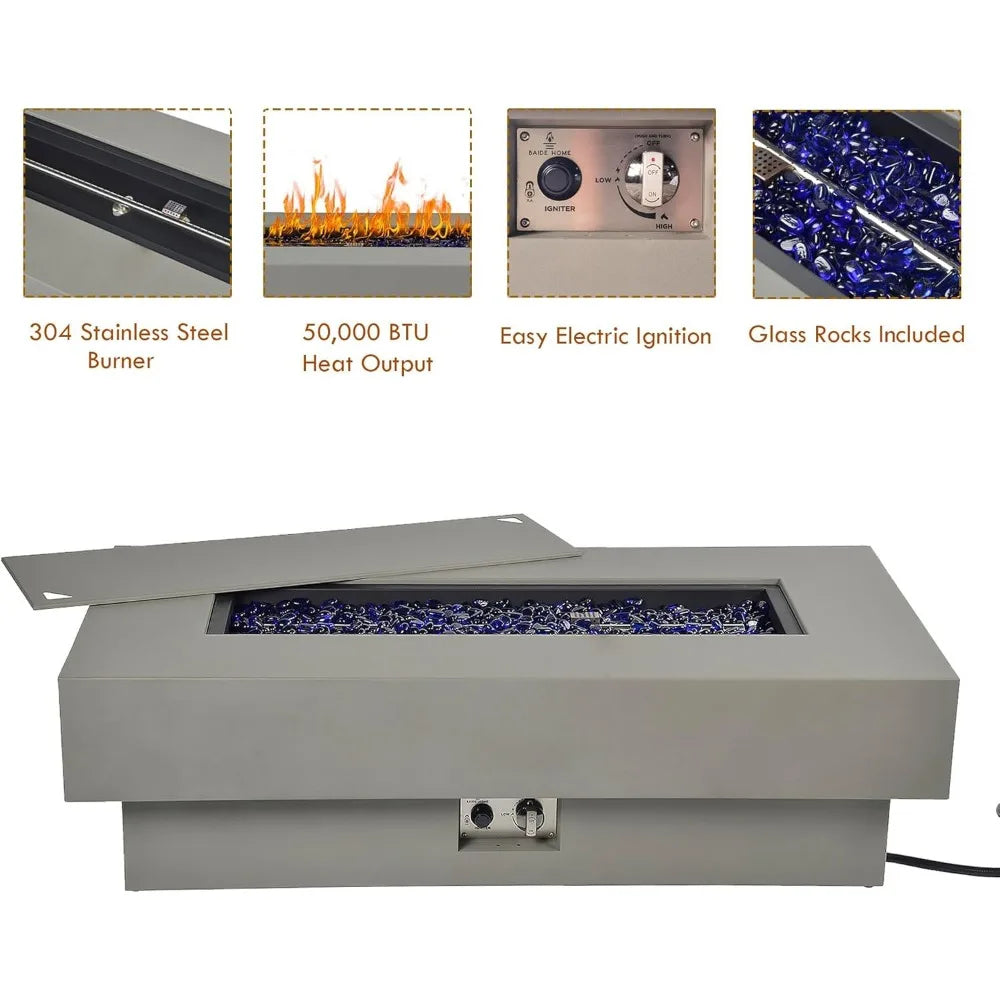 48" Outdoor Fire Pit Table, 50,000 BTU with Natural Gas Kit & Burner Lid