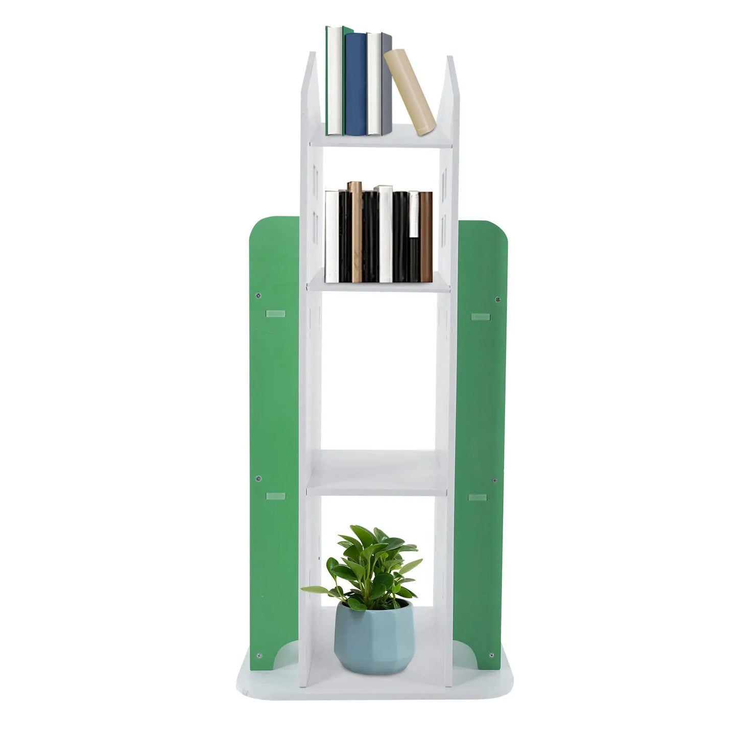 4-Tier Rotating Bookshelf – Freestanding Green Storage & Display Rack