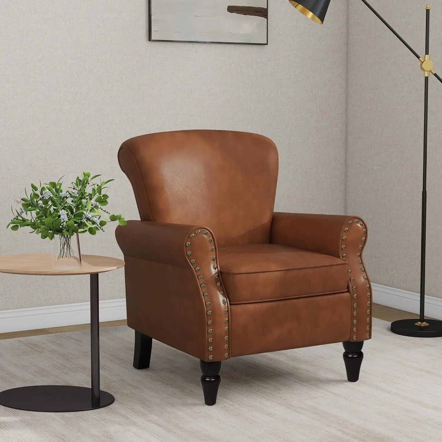 Accent Arm Chair, Upholstered High Back Wingback with Nailhead Trim
