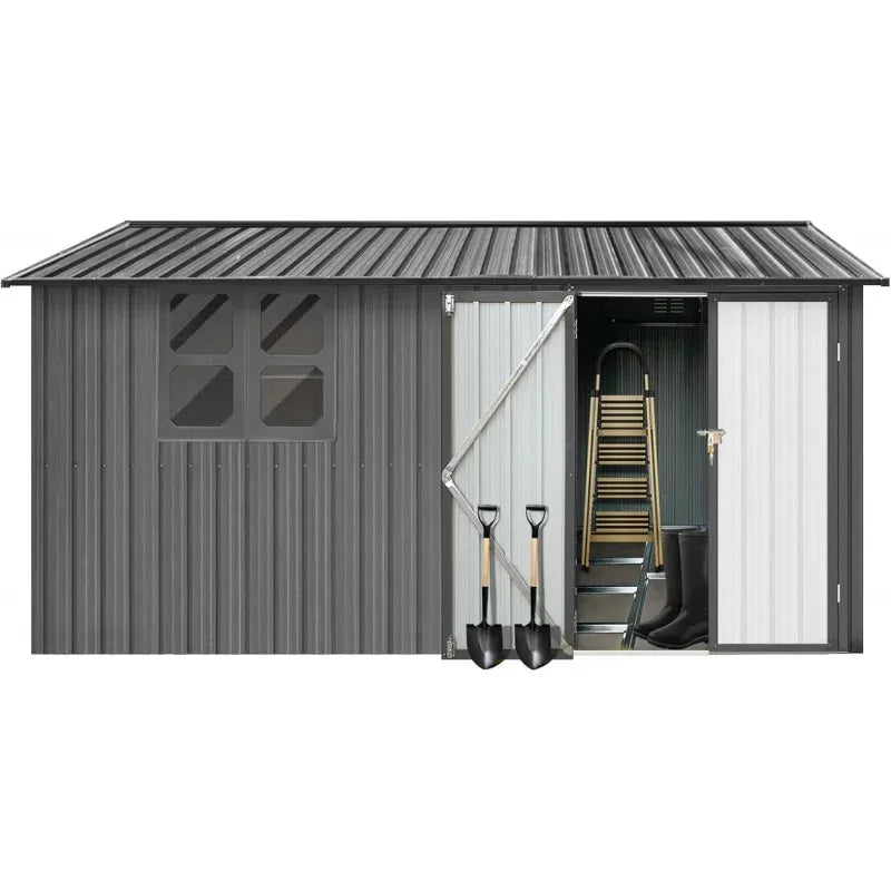 ✅ 10' x 12' Extra Large Metal Storage Shed with Lockable Doors & Window – Outdoor Tiny House Style