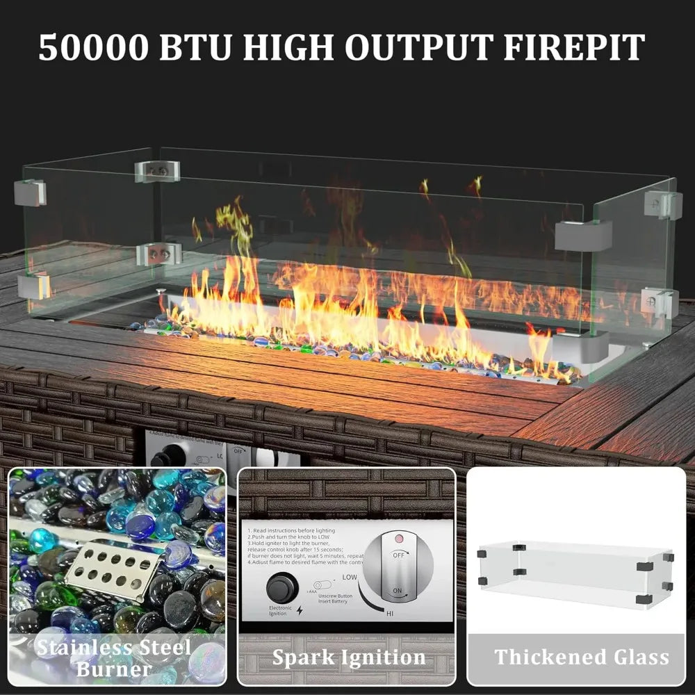 8-Piece Outdoor Patio Set with 44'' Gas Fire Pit – Rattan Sectional Conversation Furniture