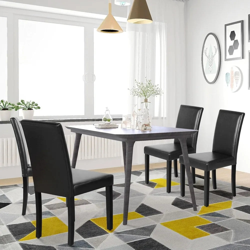 Set of 4 Leather Dining Chairs, Modern Armless Side Chairs with Solid Wood Legs
