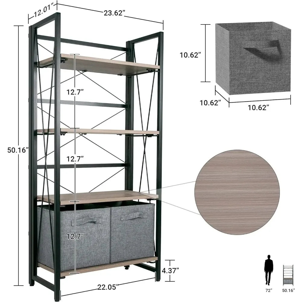 Comfort Corner 4-Tier Folding Bookshelf with Collapsible Drawers