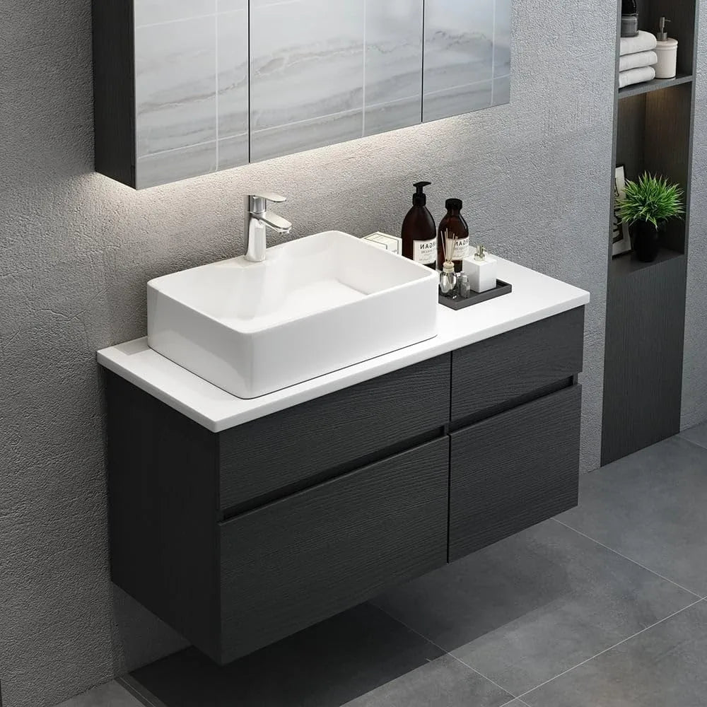 31" Wall-Mounted Floating Bathroom Vanity with Ceramic Vessel Sink